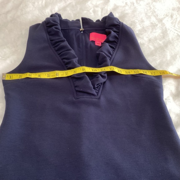 Lilly Pulitzer Tisbury Shift Dress Size Medium Navy Ruffle Neckline Night Out - Picture 7 of 11
